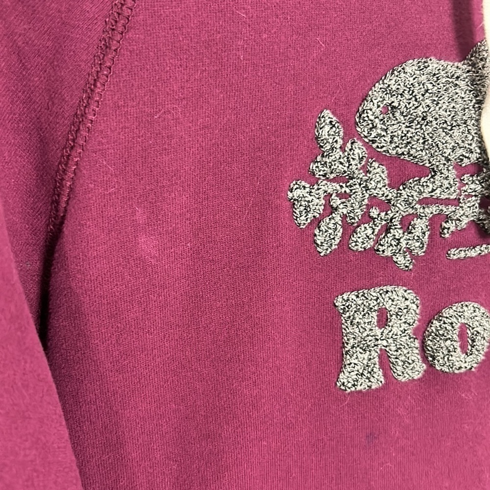 Roots Maroon Hoodie Women's Size S Heathered Grey Logo Maple Leaf on Hood - Picture 3 of 7